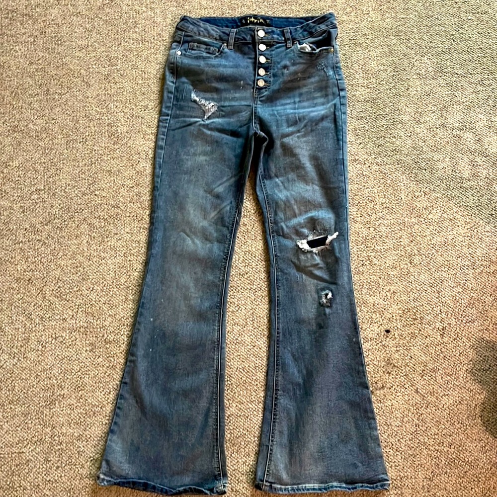 Blue Indigo Rein with rips and white paint slaters